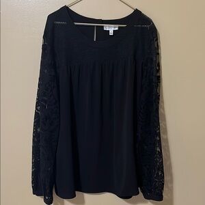 Neiman Marcus Elegant Black Lace Sleeve Top